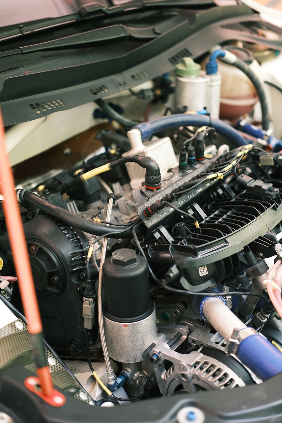 Motor pod zvednutou kapotou připravený k diagnostice